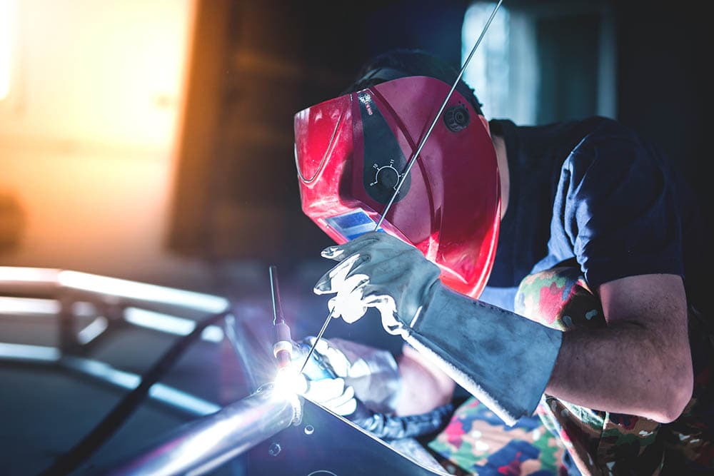 TIG welder at work