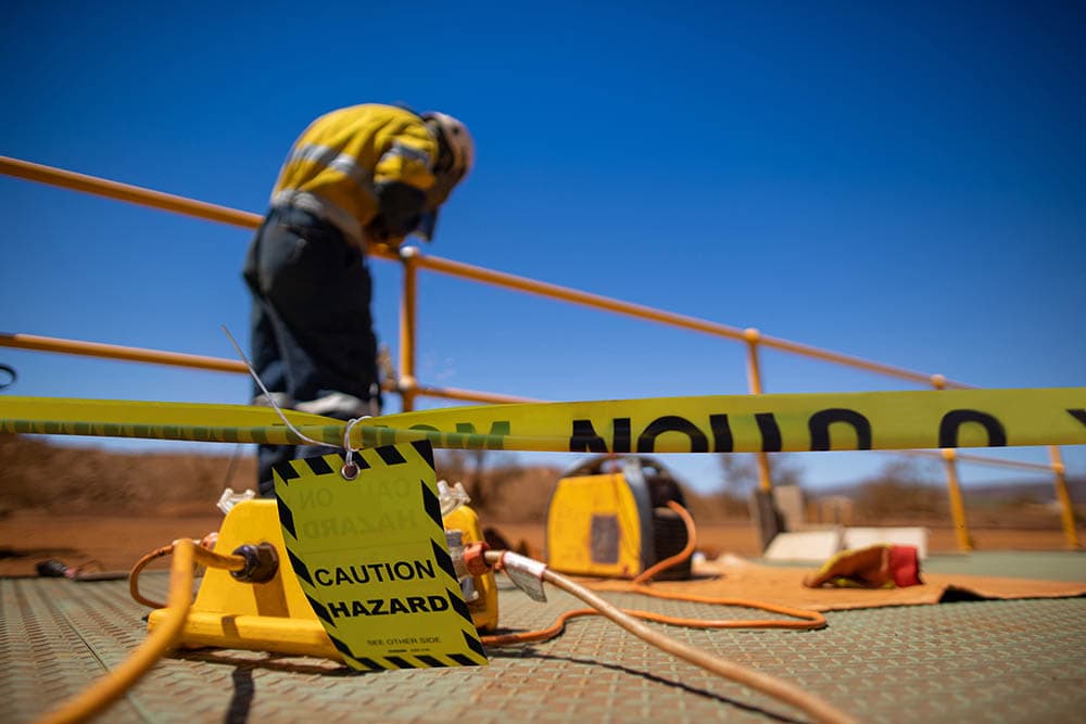 caution sign during welding