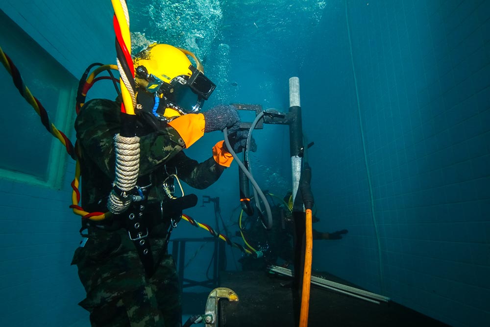 underwater welder practicing